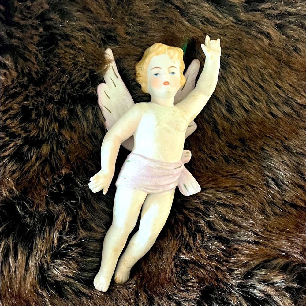 Vintage Bisque Putti German C 1953 Christmas ornament number 56847